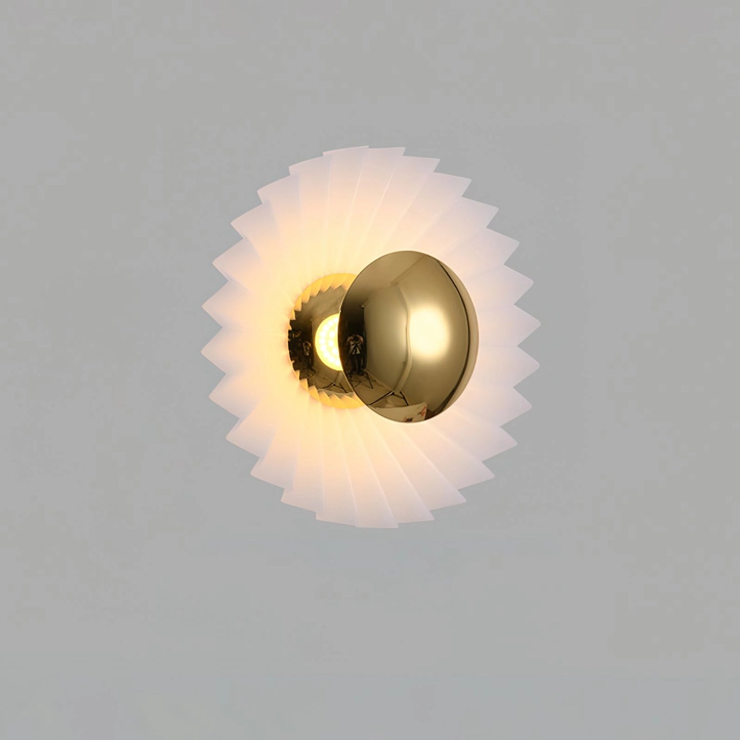 Set of 2 white and gold wall lamps with a modern artistic design, featuring circular shapes and premium materials, emitting cool light.
