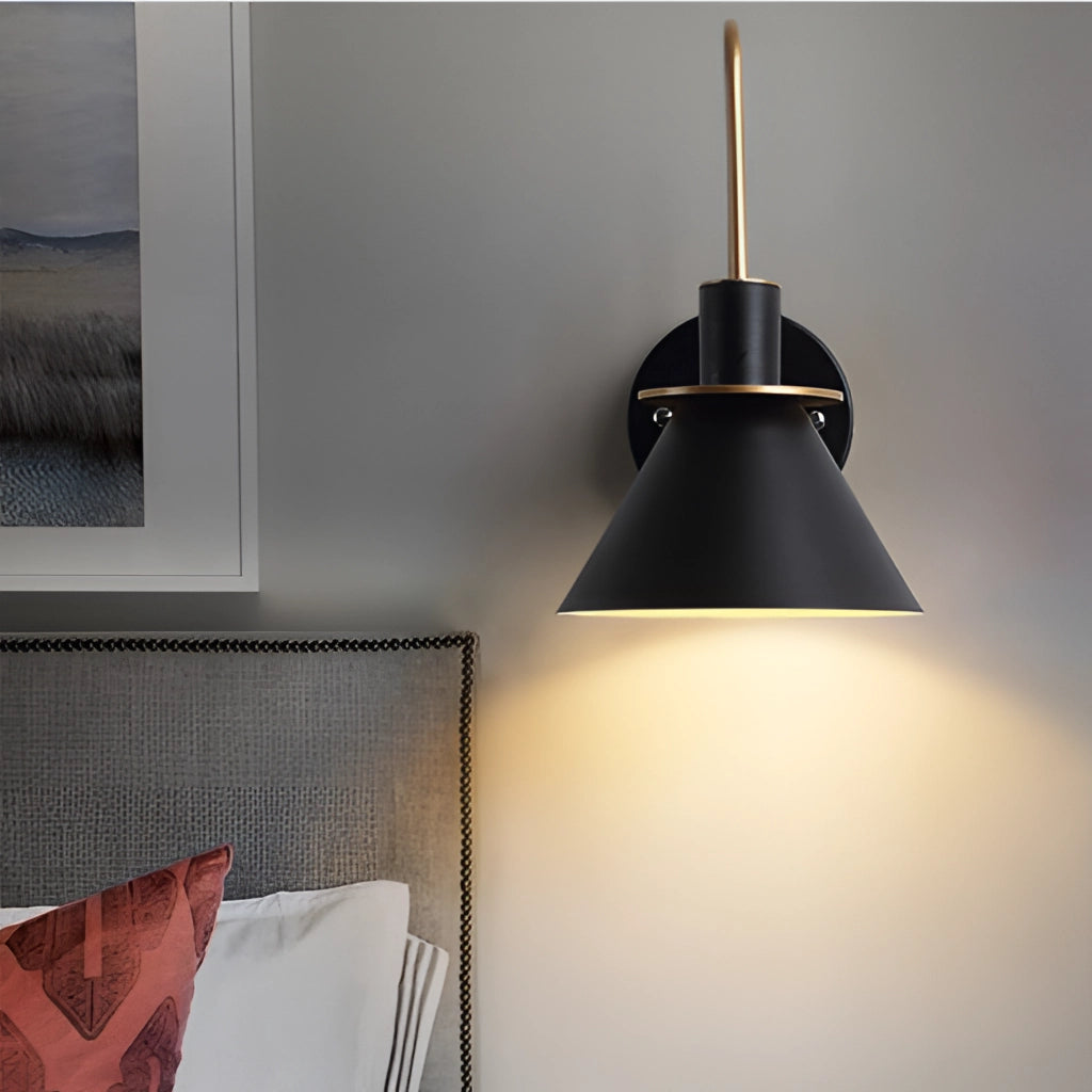 Elegant retro design wall light with matt finish, illuminating an interior space; features a sleek rectangular shape and wooden elements, complementing modern interior decor.