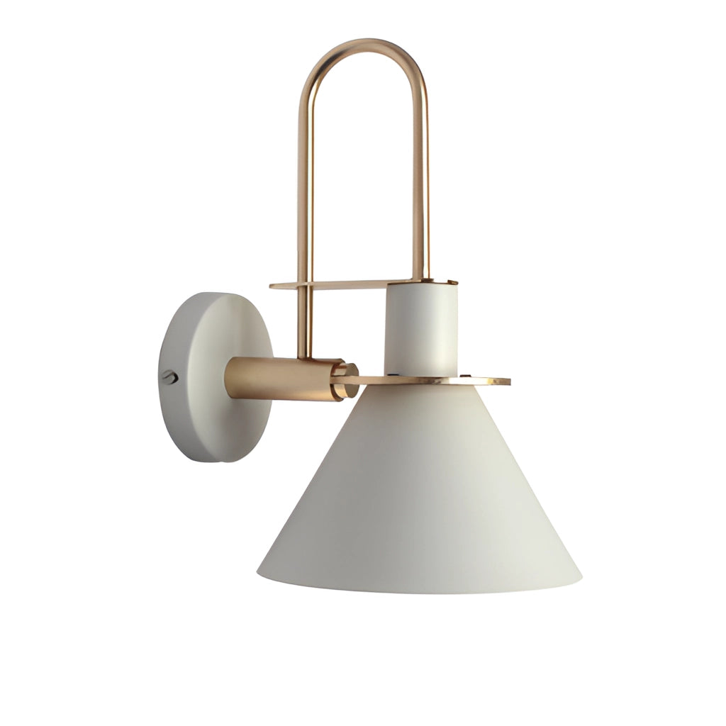 Elegant retro design wall light with a matt white finish, featuring a round metal and wood ceiling fixture.