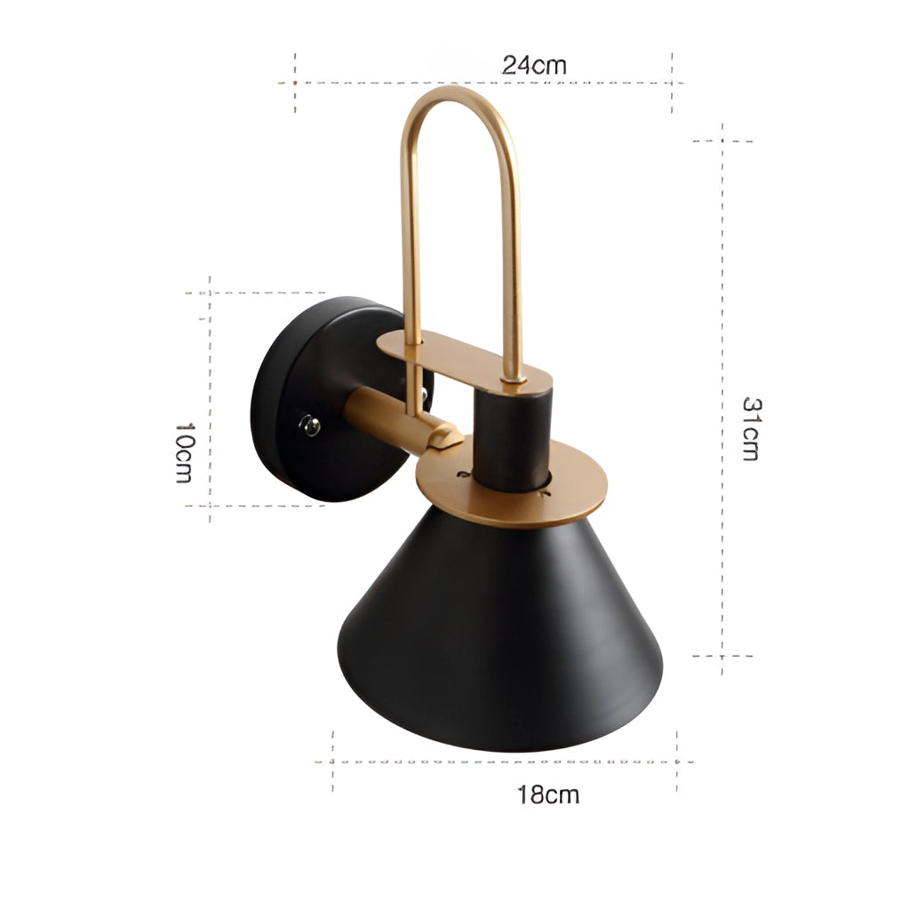 Elegant retro design wall light with a matte finish, featuring a cylindrical wooden base and circular lampshade, ideal for interior lighting.