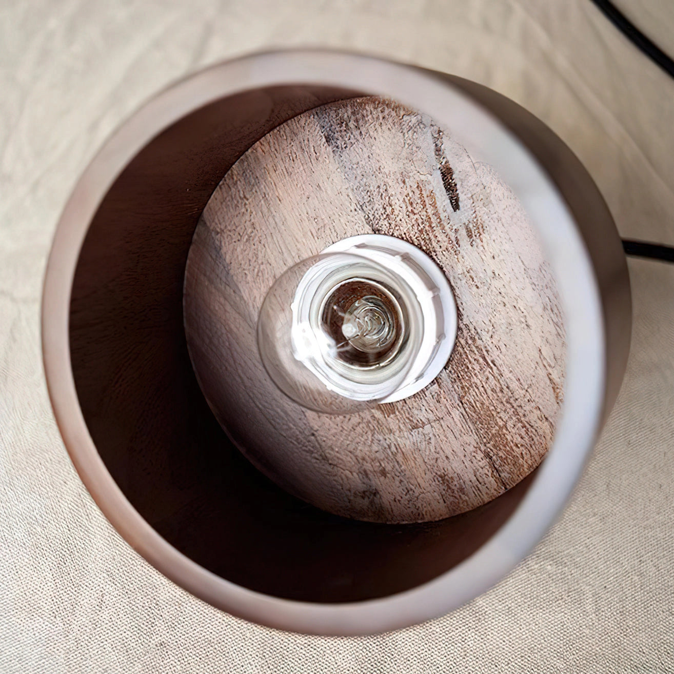 Walnut Wood Pendant Lamp with Japanese Woodworking Inspiration, featuring a spiral wooden design and circular shape, hanging as a ceiling fixture.