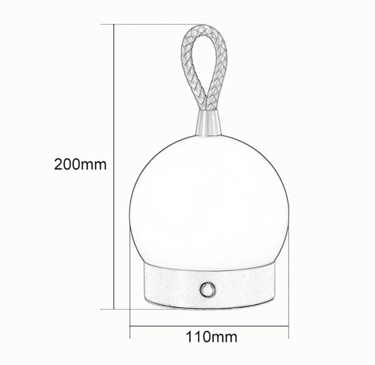 Waterproof cordless LED table lamp with orb design, illuminated on a surface, with a sleek and modern aesthetic.