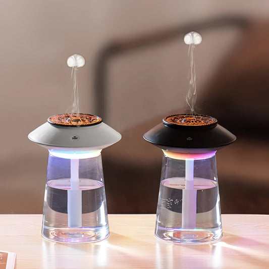 760ml USB Rechargeable Ultrasonic Mist Maker with Purple Light and Transparent Glass Design