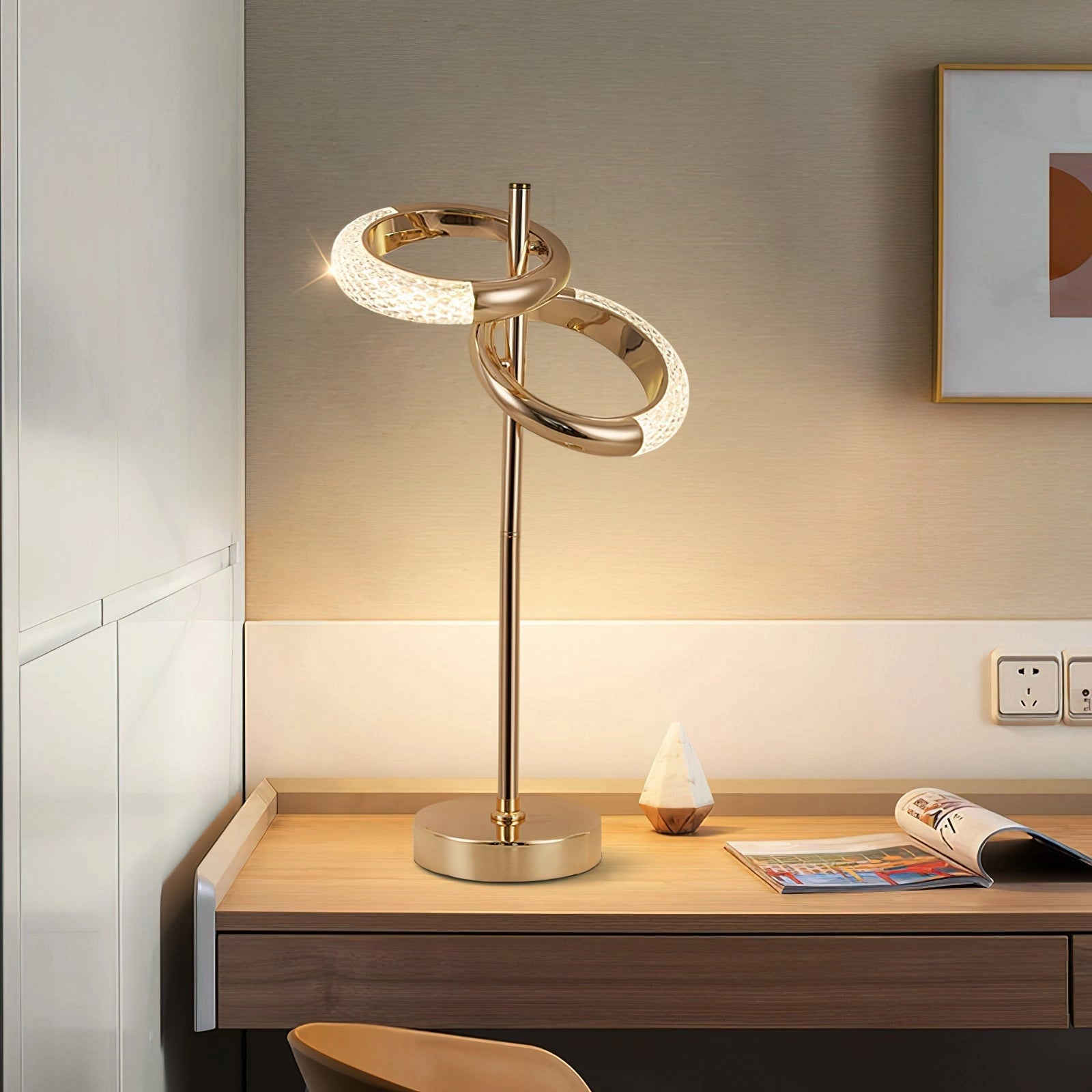 Adjustable Nordic Style Wall Lamp with Rotatable Design mounted on a wooden wall next to a table.