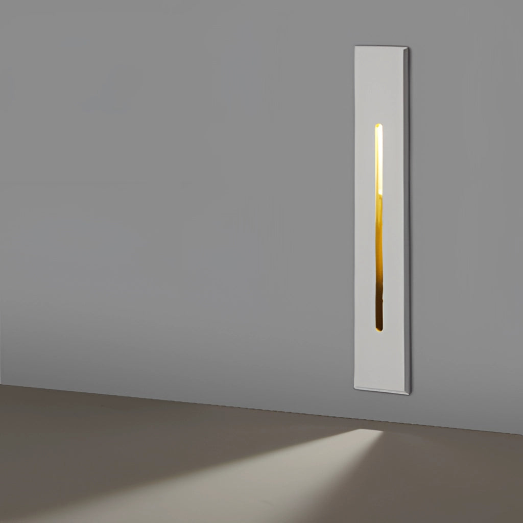 Modern rectangular ambient glow wall light with a sleek black and white design, suitable for both indoor and outdoor use, mounted on a light grey wall.