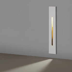 Modern rectangular ambient glow wall light with a sleek black and white design, suitable for both indoor and outdoor use, mounted on a light grey wall.
