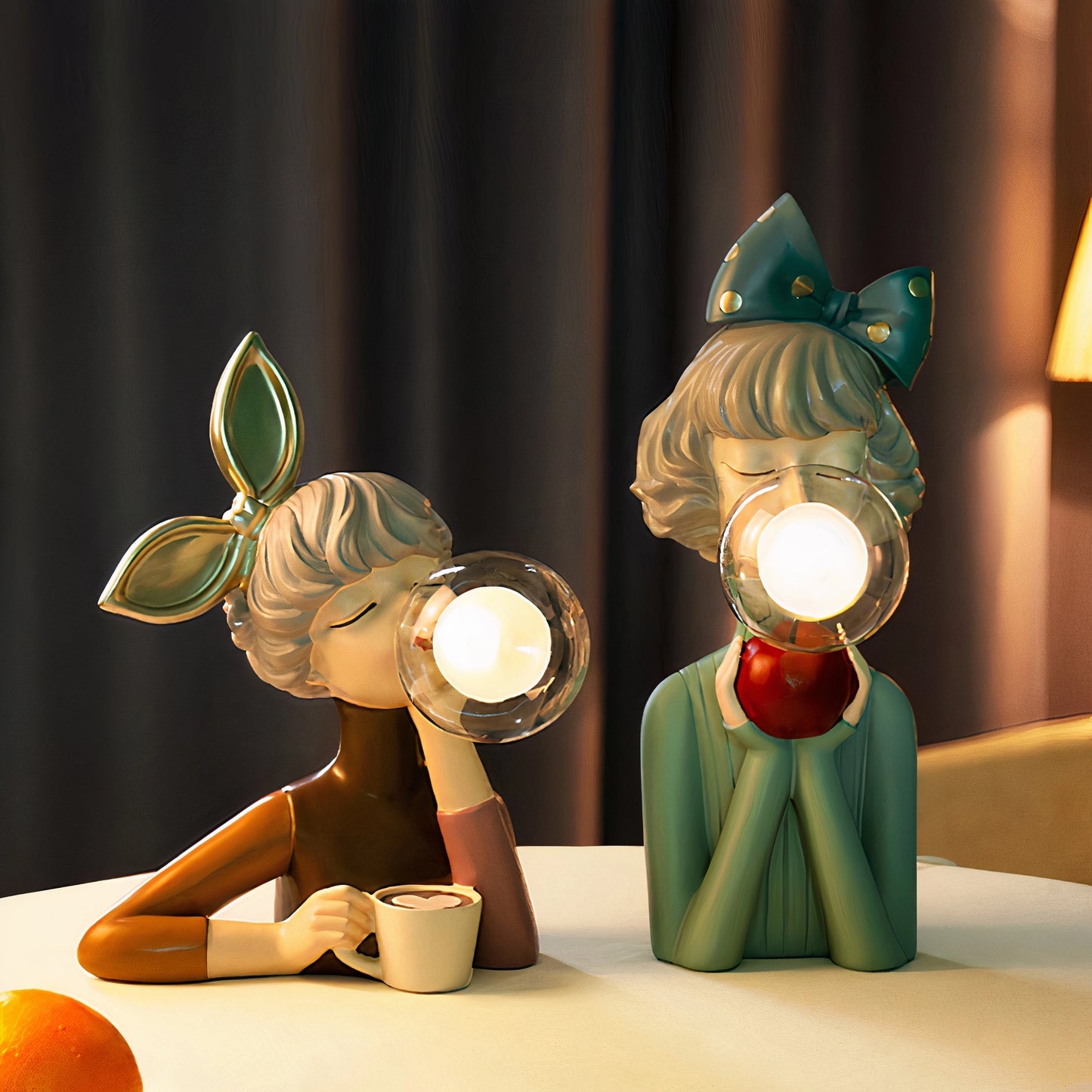 Artisan Sisters Handcrafted Wooden Table Lamp with a whimsical design featuring a cartoonish wooden base and a playful hat as the lampshade.