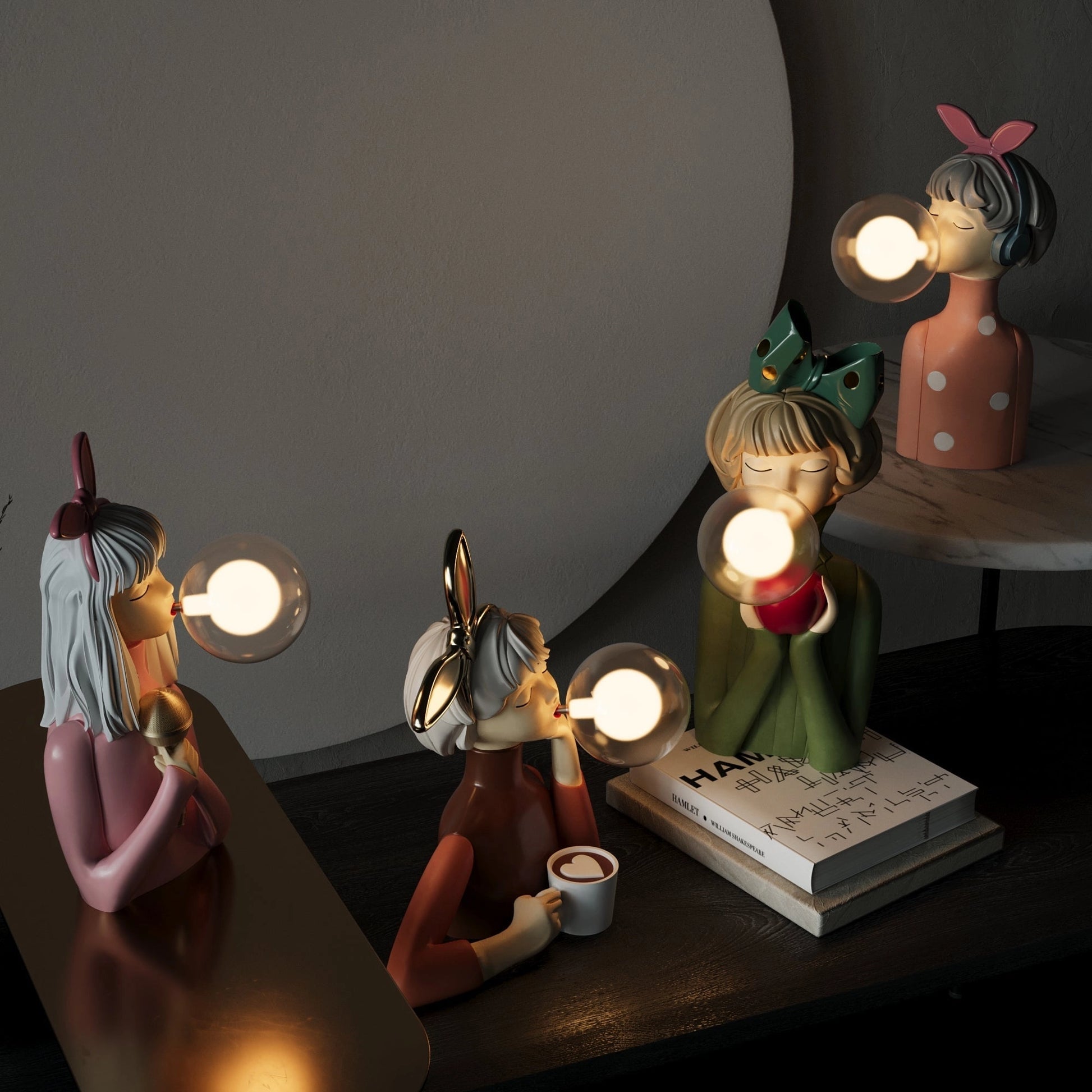 Handcrafted wooden table lamp by Artisan Sisters with intricate design and elegant light fixture.
