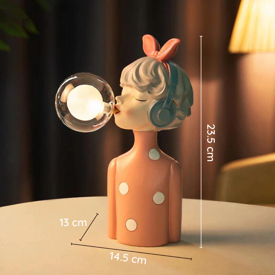 Handcrafted wooden table lamp by Artisan Sisters, Maisie variant, featuring a unique design with artistic elements and a wooden base.