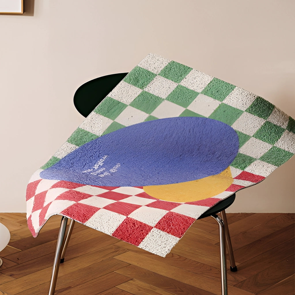 Back to the Future Inspired Geometric Entrance Doormat with a rectangle shape, featuring a vibrant electric blue pattern and creative geometric designs.