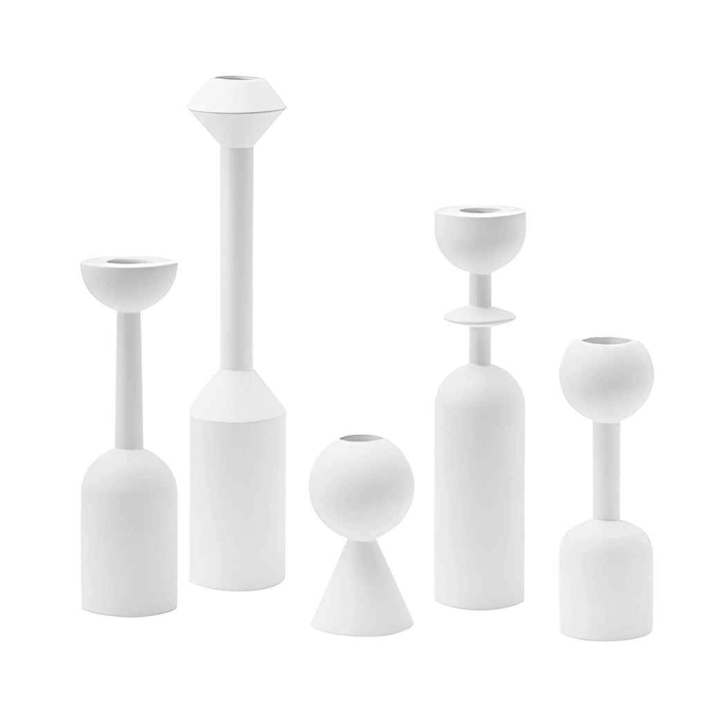 Black Wooden Candle Holder Set for Home Decor in 5 Sets White, elegantly arranged and showcasing their decorative design in a stylish home setting.