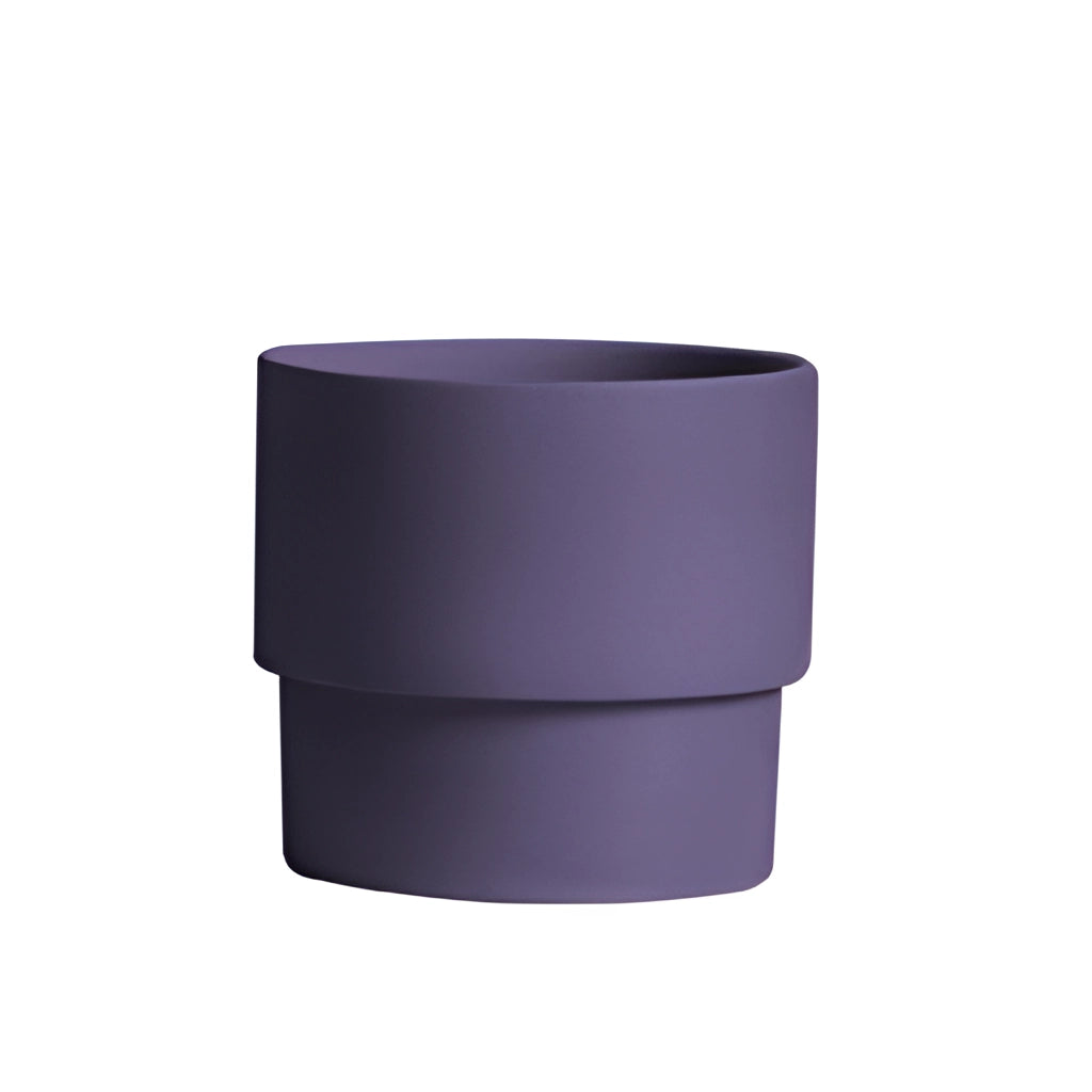Bright Porcelain Stackable Flowerpot Planters in Grape color, displayed as cylindrical and rectangular shaped planters.