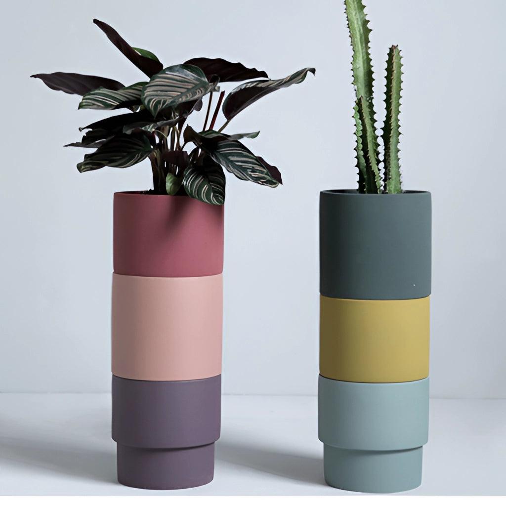 Bright Porcelain Stackable Flowerpot Planters with Houseplants