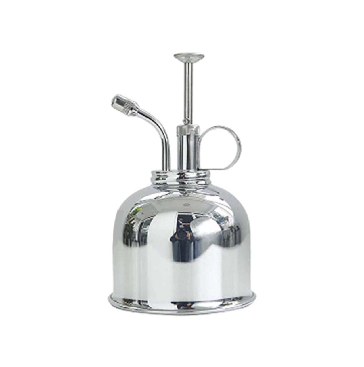 Vintage-style Bronze Plant Mist Sprayer in a silver finish, featuring a metal body with a sleek and elegant design.