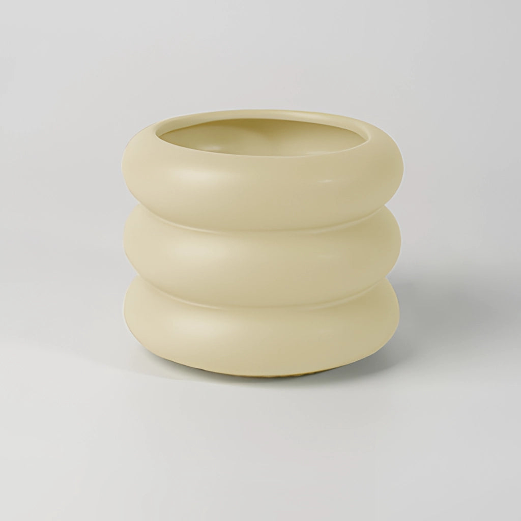 Beige ceramic round bubble glass planter vase with an egg-shaped design in medium size.