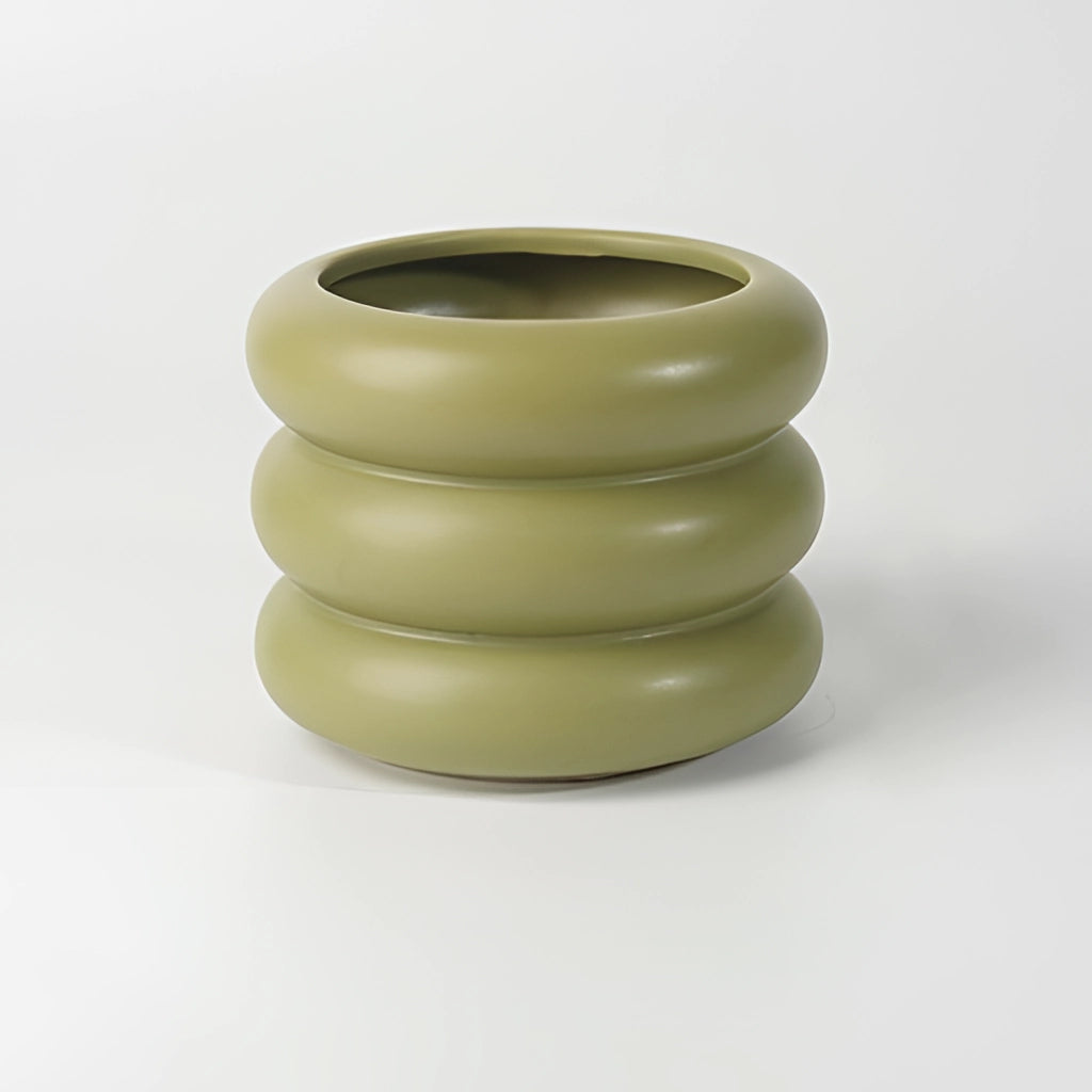 Olive green ceramic round bubble glass planter vase in large size, featuring a stylish and artistic design.