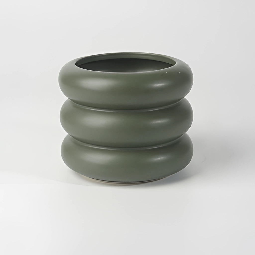 Ceramic round bubble glass planter vase in sap green, medium size.