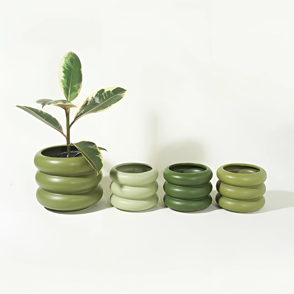 Ceramic round bubble glass planter vase with houseplant.