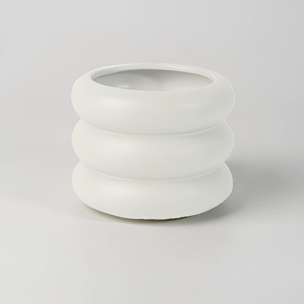 White ceramic round bubble glass planter vase in large size.
