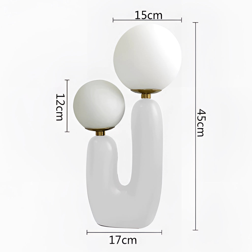Cactus design table lamp with milk glass globes featuring LED innovation in white and cold white light, artistic and modern with a circular design.