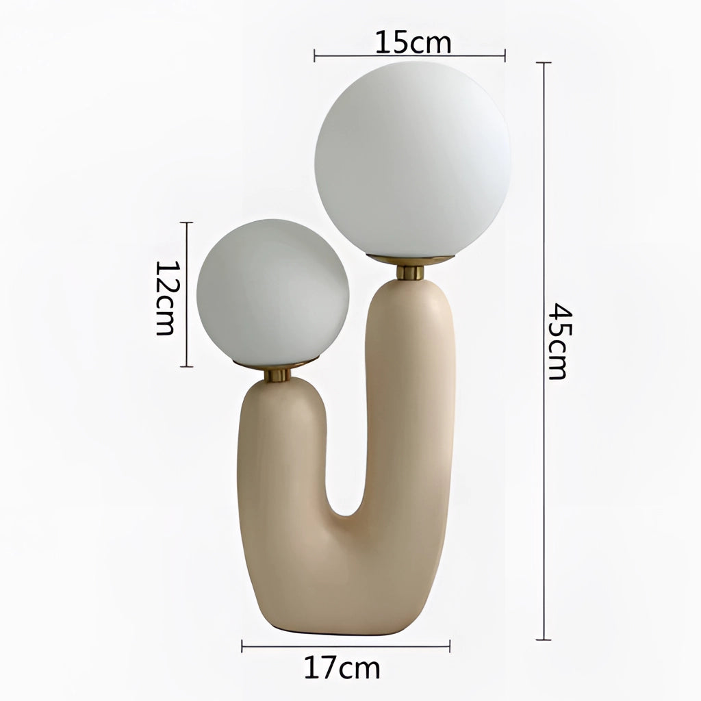 Cactus Design Table Lamp with Milk Glass Globes and LED Innovation in Rosa, emitting cold white light.