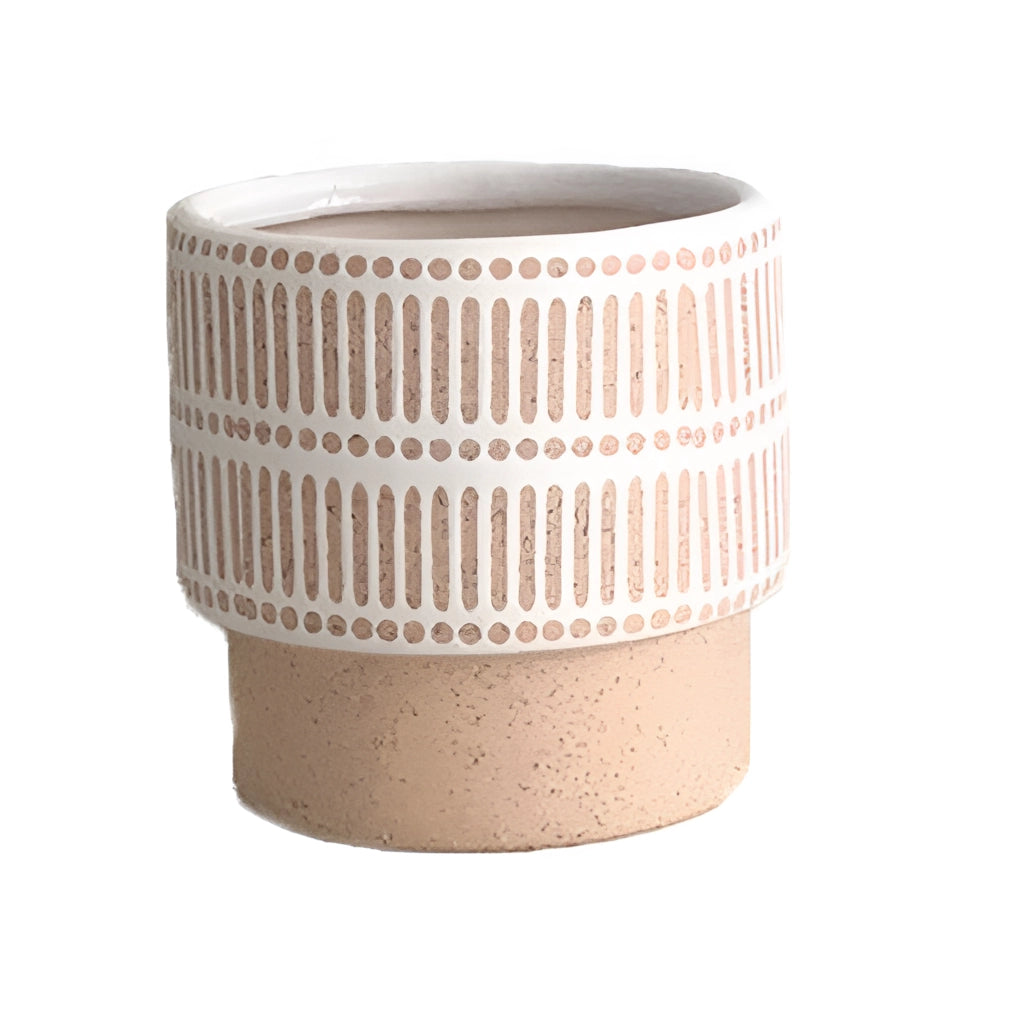 Ceramic Island Holiday Plant Pots, Malta variant, featuring a rectangular wooden base and cylindrical ceramic pots with a holiday-themed design.