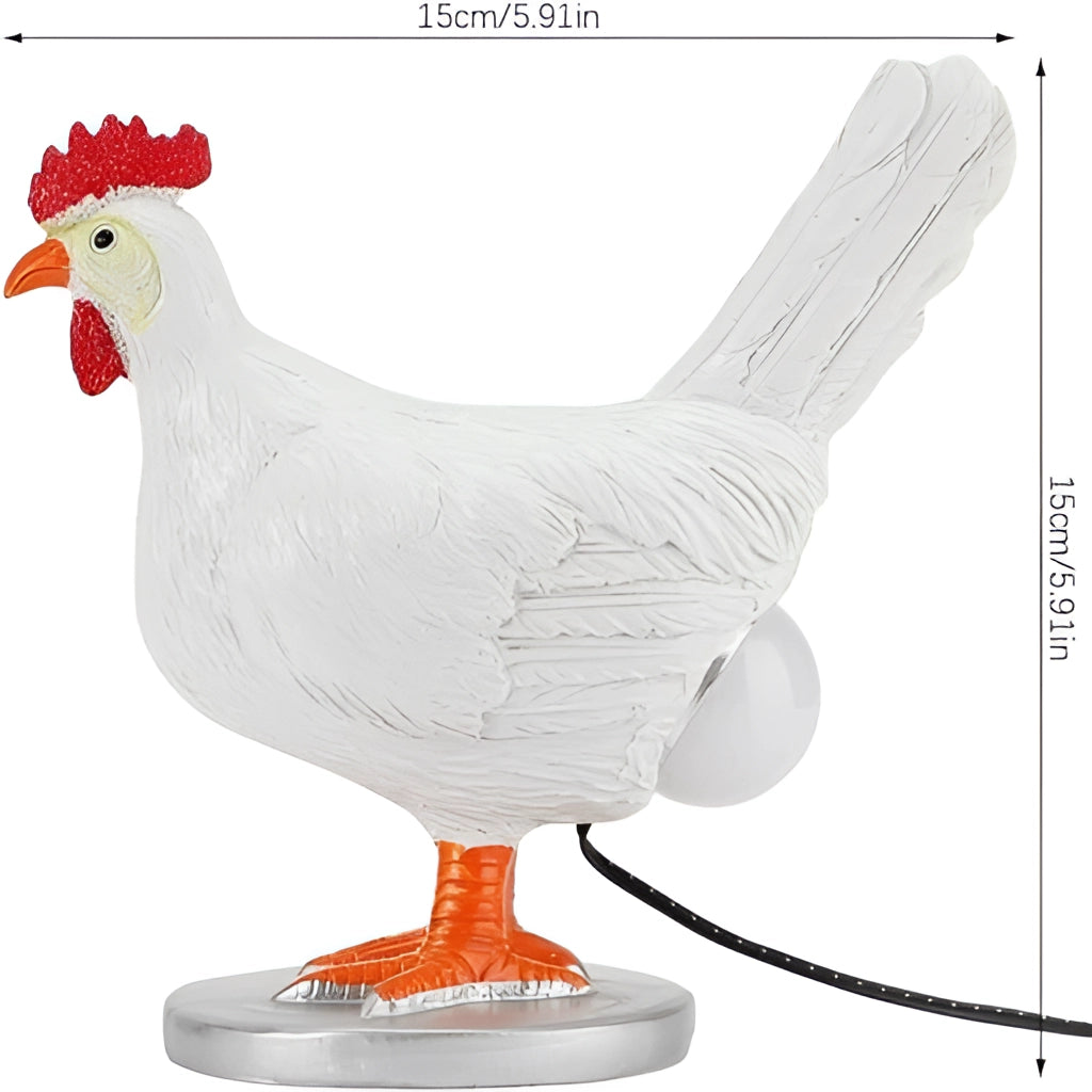Chicken-shaped night light lamp with detailed features including a comb, beak, and feathers.