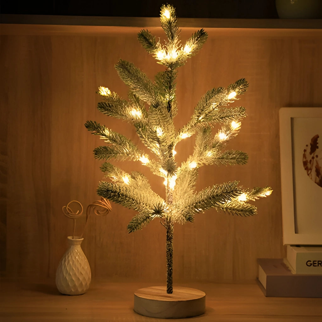Christmas Tree Night Light - LED holiday decoration featuring a small, illuminated Christmas tree adorned with ornaments, perfect for festive interior design.