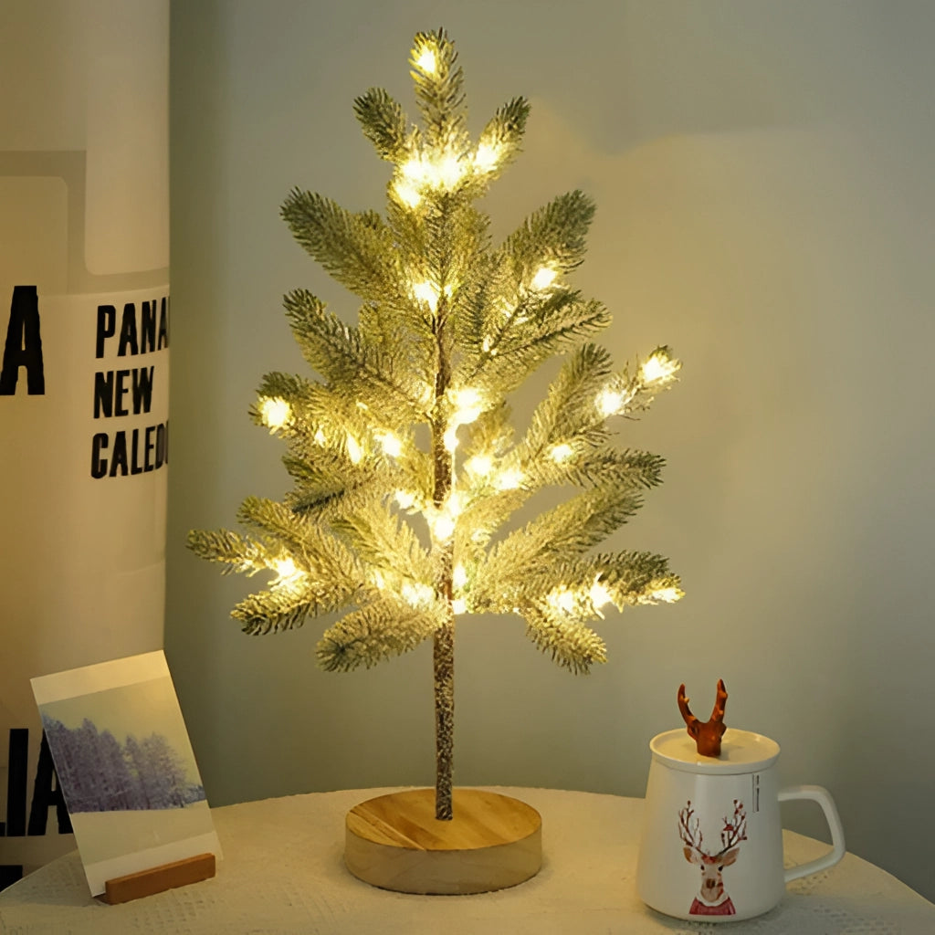LED Christmas tree night light with ornaments, featuring white lights and branches, perfect for holiday interior decoration.