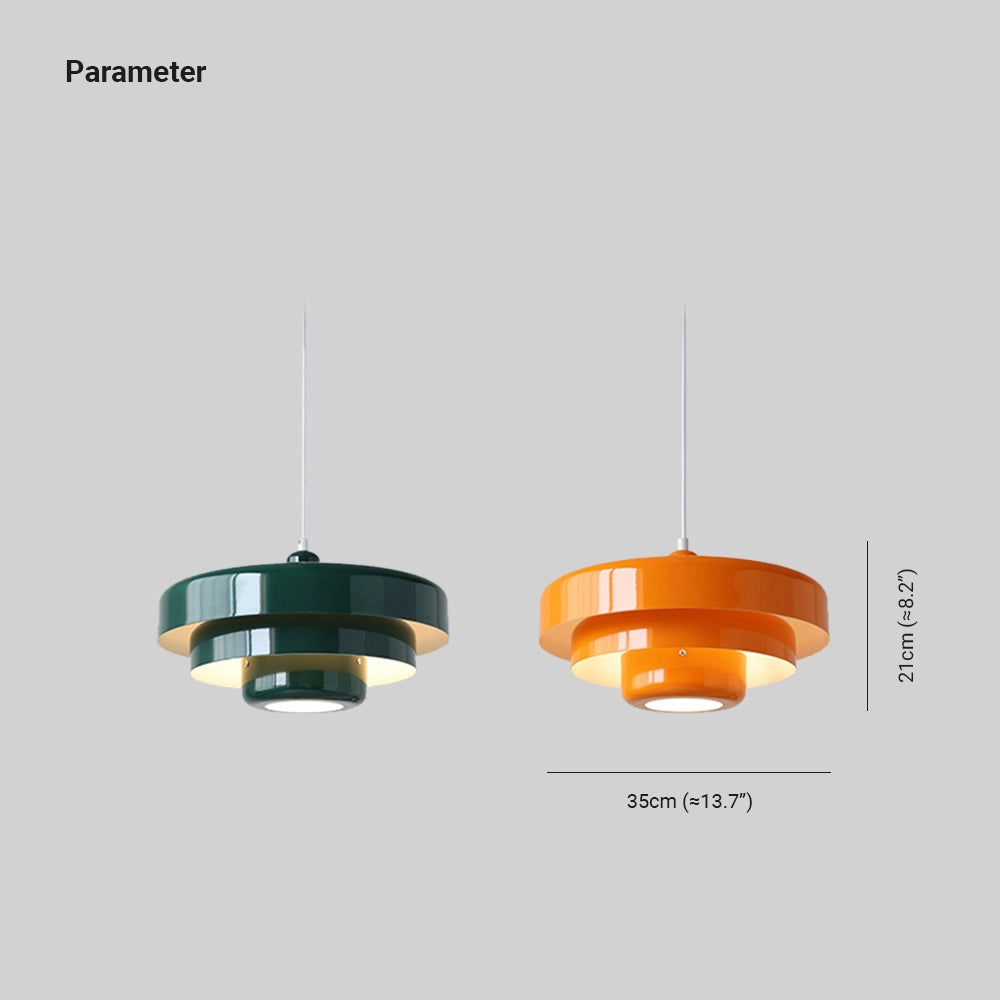 Modern metal pendant lamp featuring a circular linked design, hanging from the ceiling.