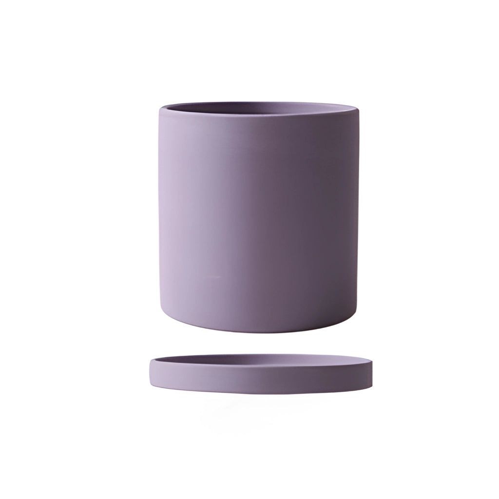Violet large rectangular ceramic planter with matching saucer.