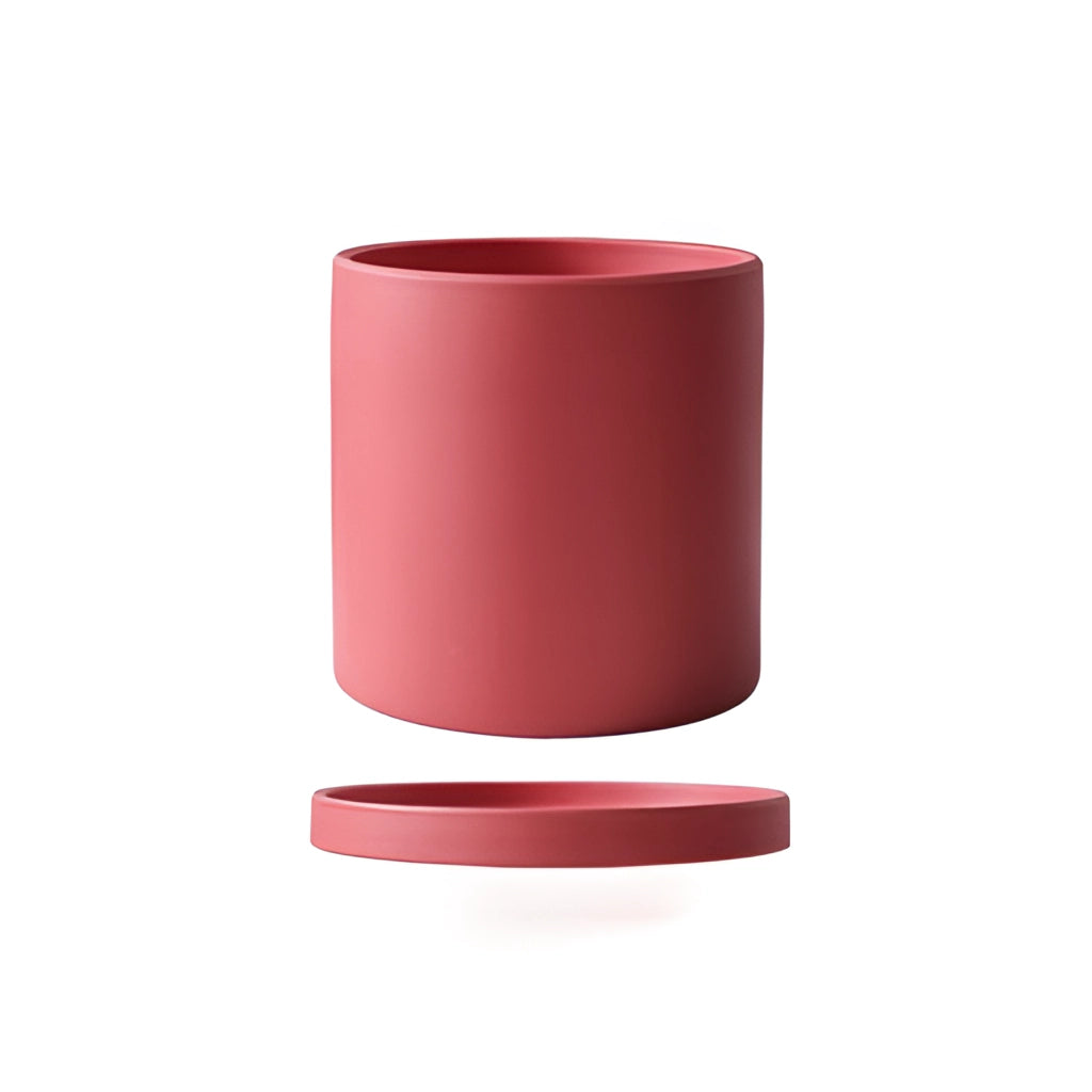 Large red ceramic planter and saucer set.