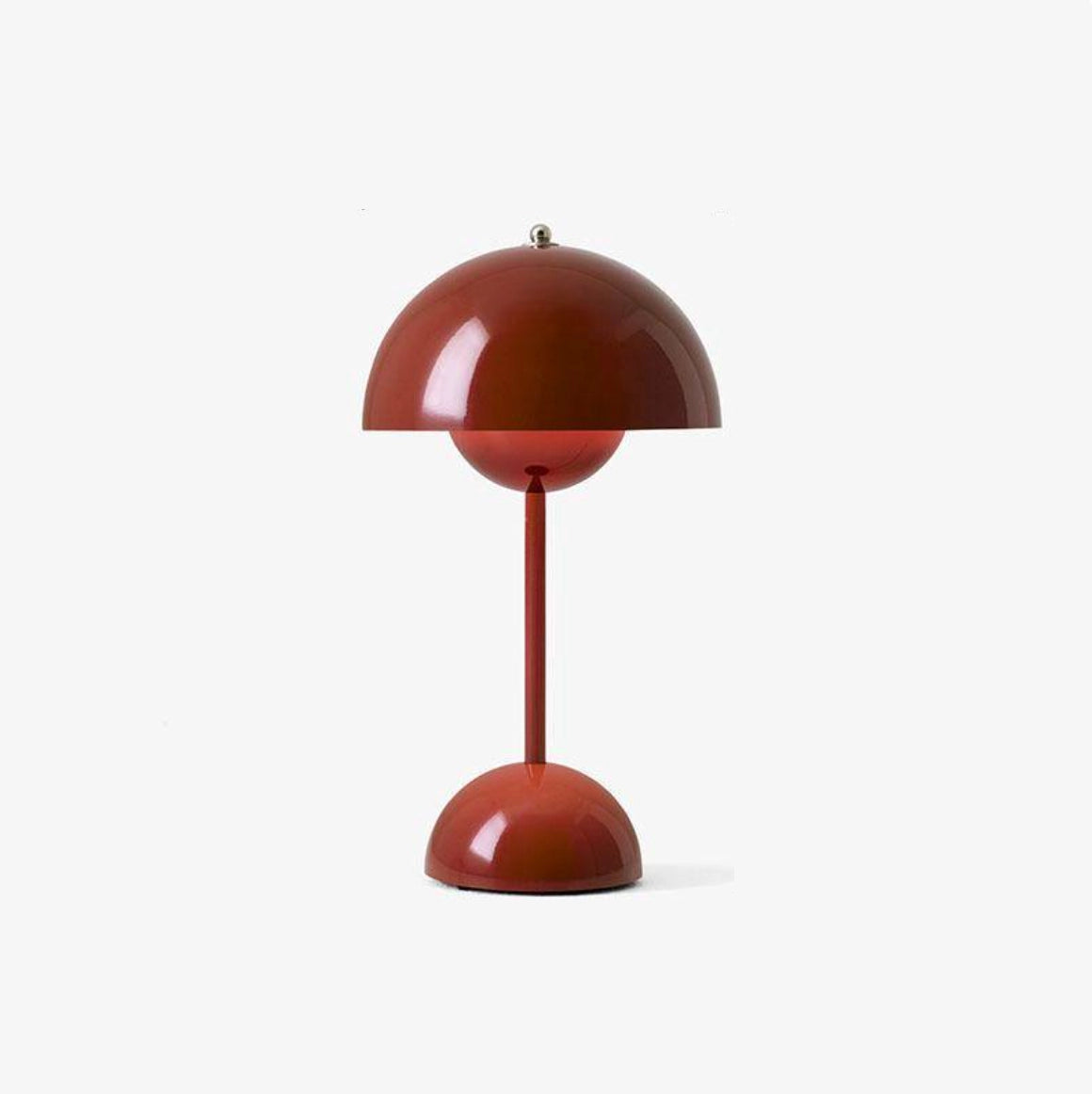 Cordless red flowerpot table lamp with touch sensor, featuring a sleek design and long battery life.