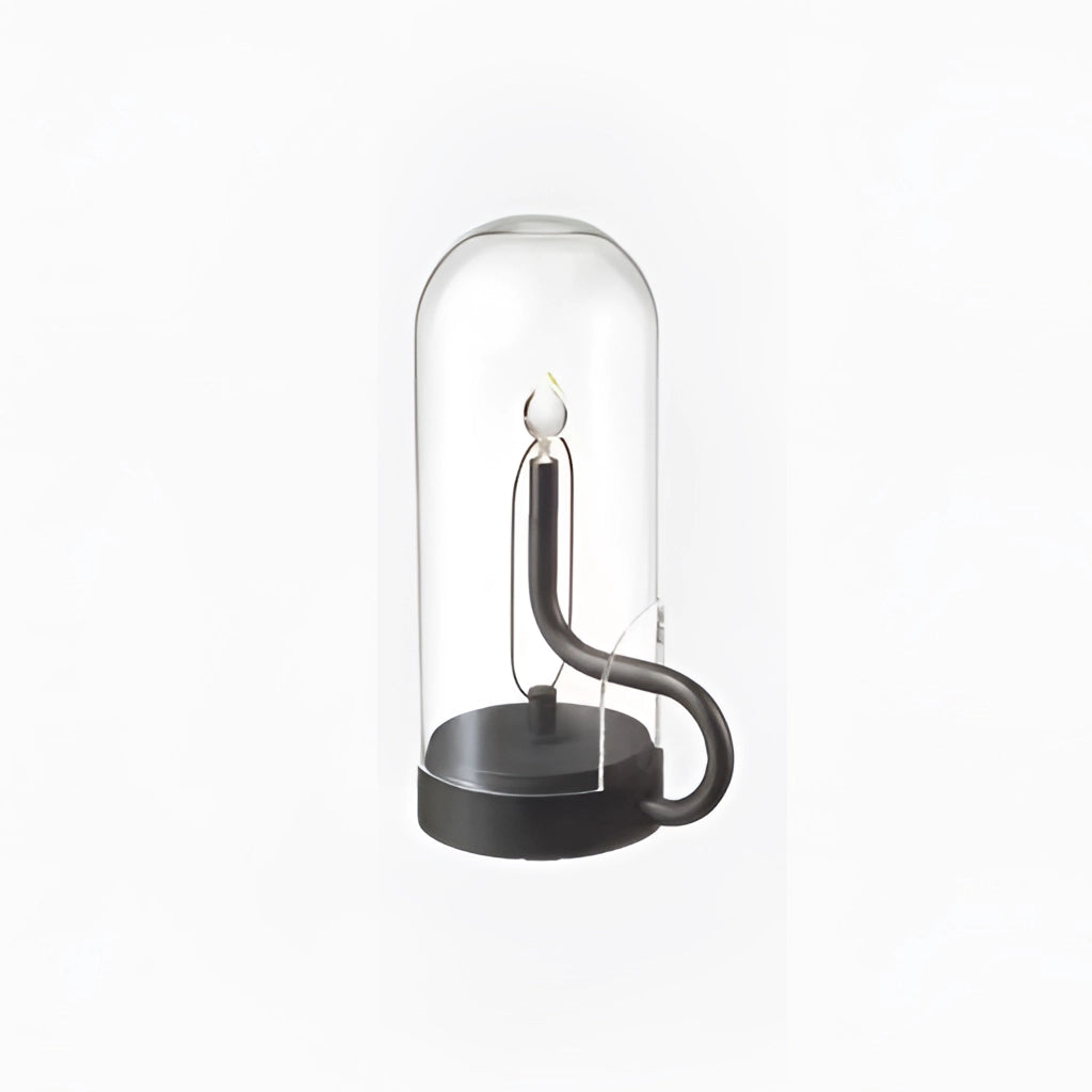 Cordless black LED table lamp with a sleek rectangular design, featuring an integrated handle for easy portability and effortless charging capabilities.