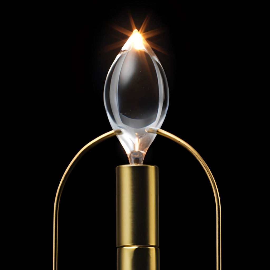 Cordless LED table lamp with sleek design and effortless charging, featuring a circular metal base and glass light bulb.