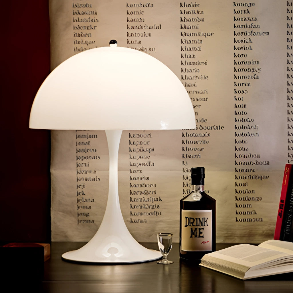 Cordless LED table lamp with rechargeable battery, long battery life, shaped like a glass bottle with a bottle stopper.