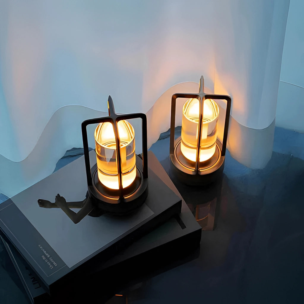 Crystal Lantern Table Lamp with Touch Sensor, Wireless LED Light, Amber Glow