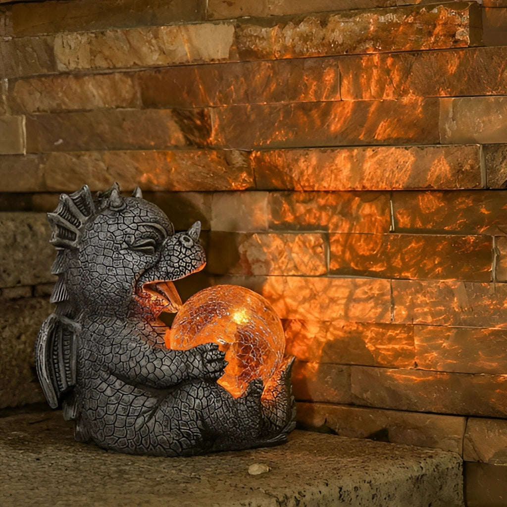 Dragon Shaped LED Table Lamp made of wood, displayed against a brick background.