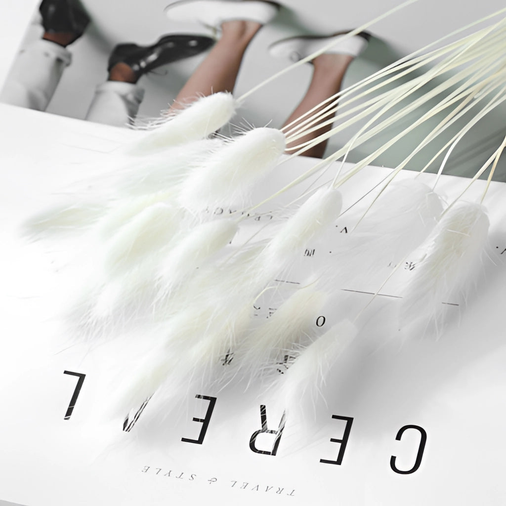 A set of 30 dried pampas grass flowers displayed in a stylish arrangement for interior decoration.