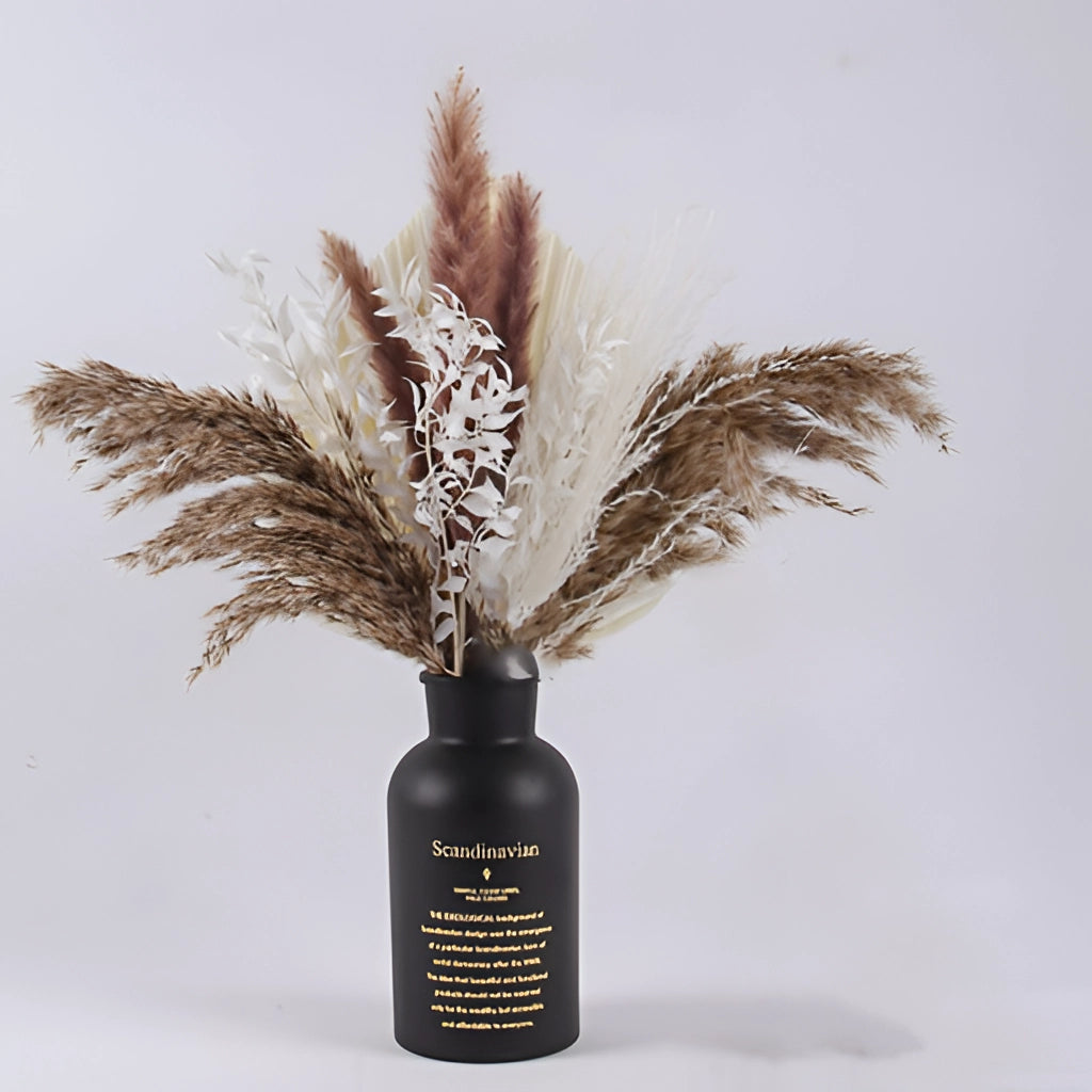 A 30-piece set of dried pampas grass flowers arranged in a decorative interior setting.