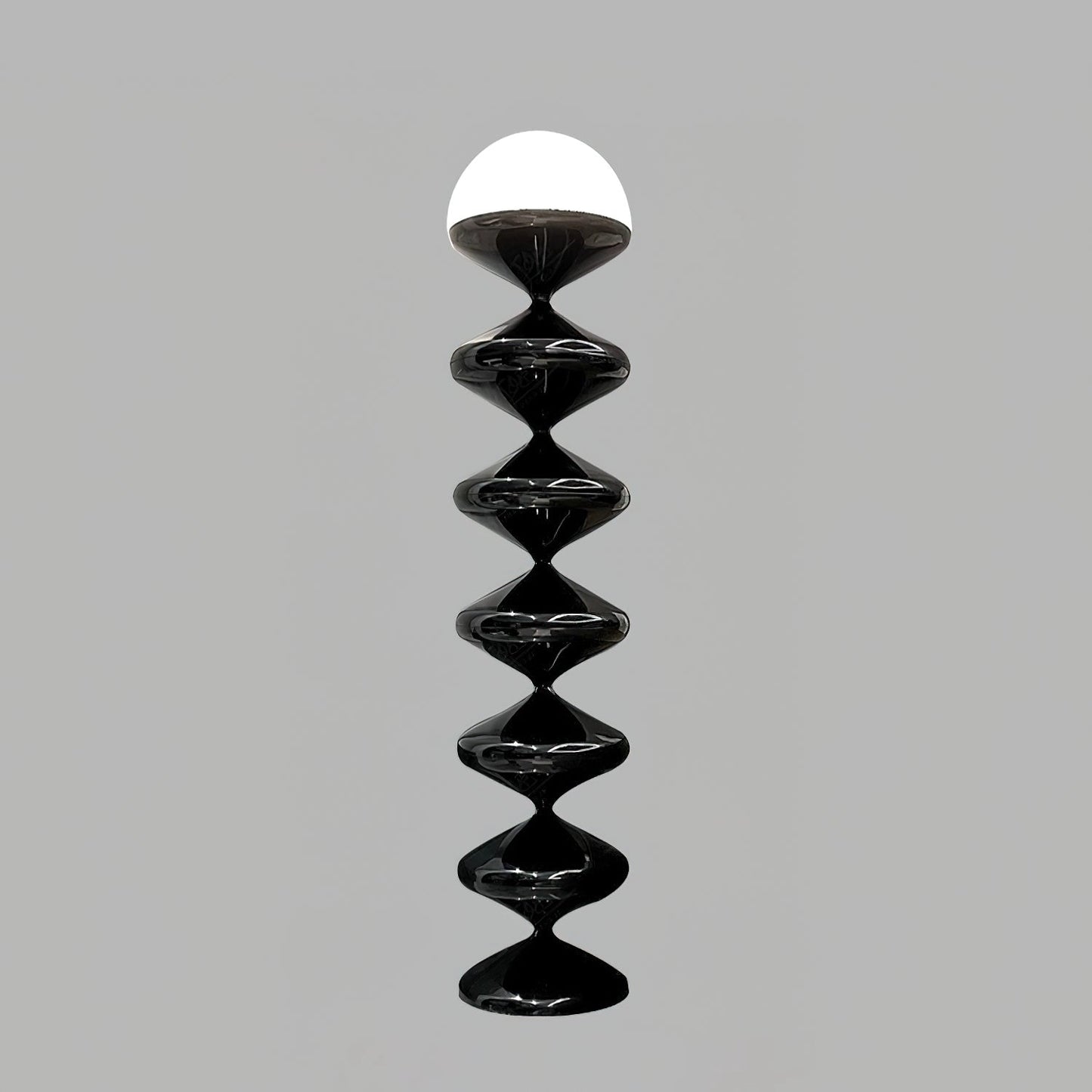 Modern black floor lamp with twisted gourd design, standing 47.2 inches tall and featuring elegant curves and a sleek finish.