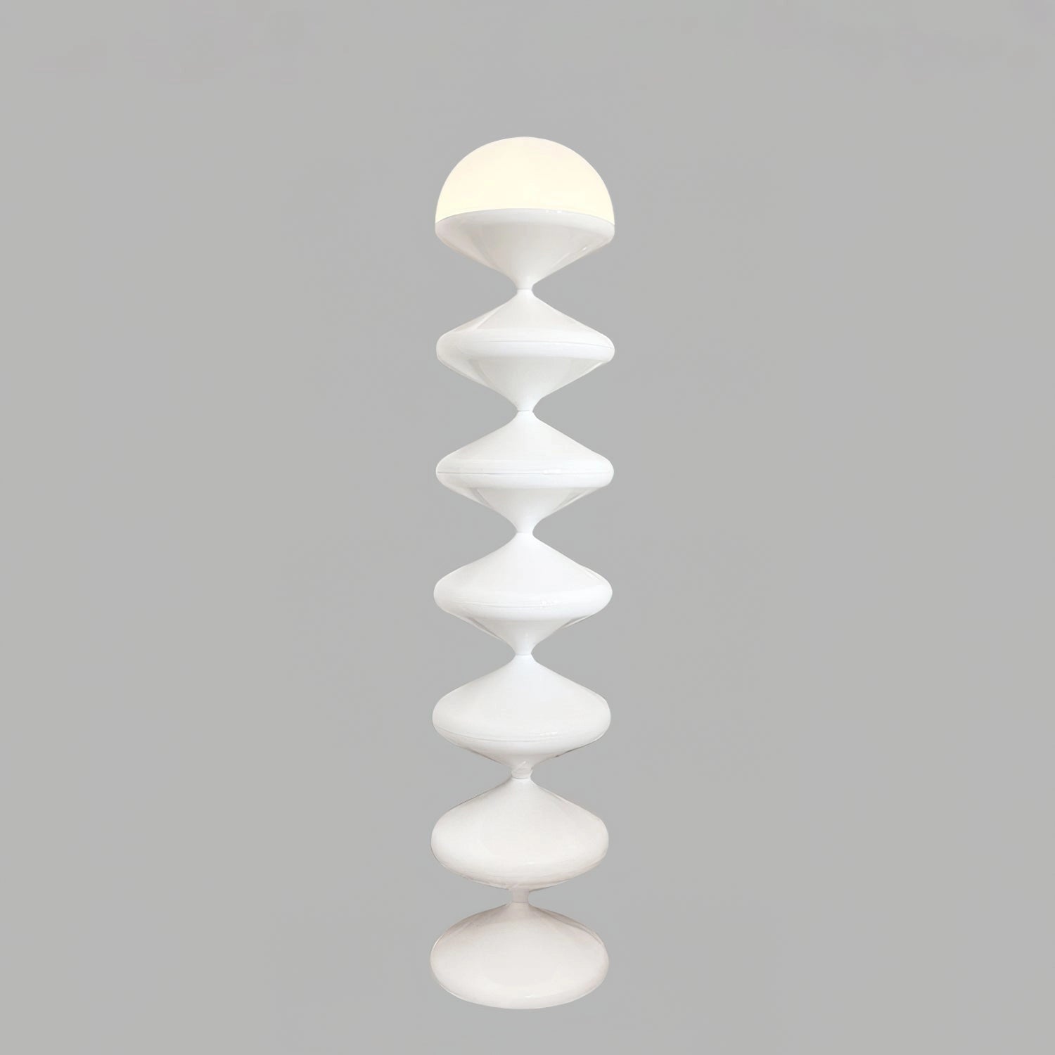 Modern elegant white floor lamp with twisted gourd design, measuring 9.4 inches in diameter and 47.2 inches in height, showcasing a symmetrical pattern and artistic style.