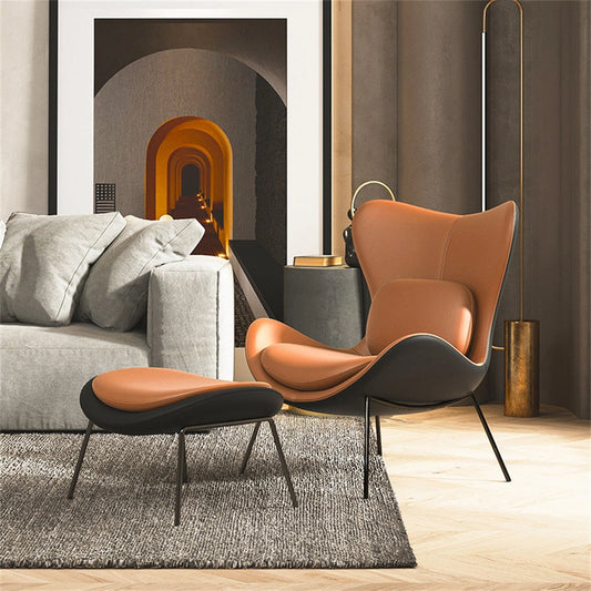 Modern geometric accent chair with wooden legs, placed on a floor in a stylish living room setting.