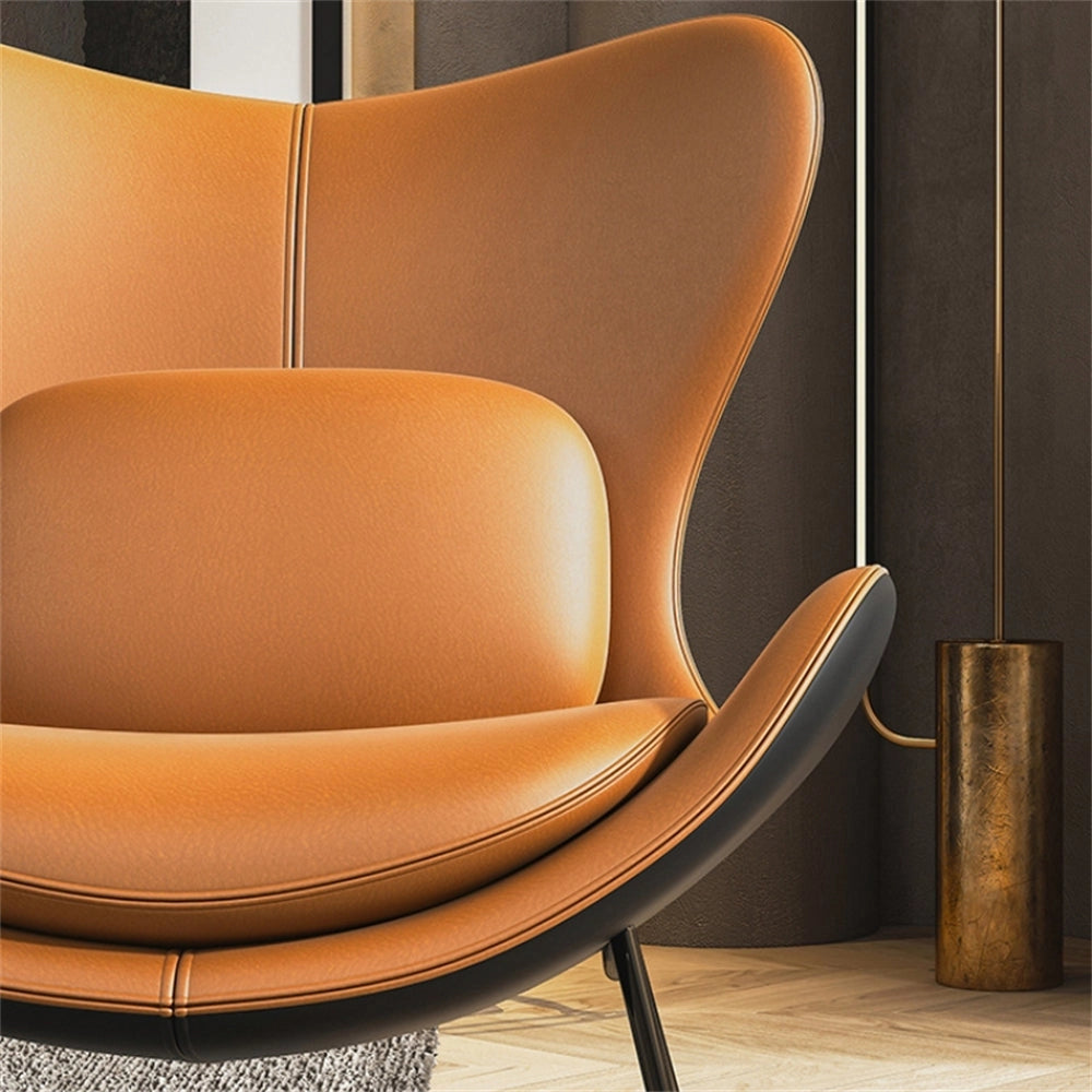 Modern geometric accent chair with wooden armrests, rectangular seat, and hardwood legs, designed for living room comfort.