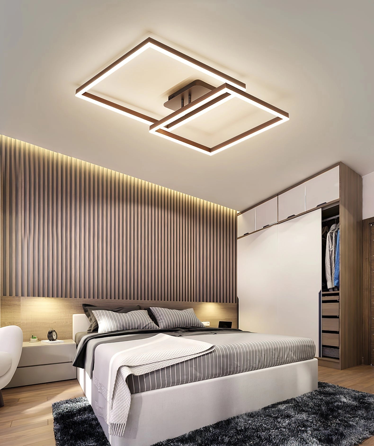 Modern artistic geometric aluminum pendant light with LED technology, hanging in a stylish interior setting.