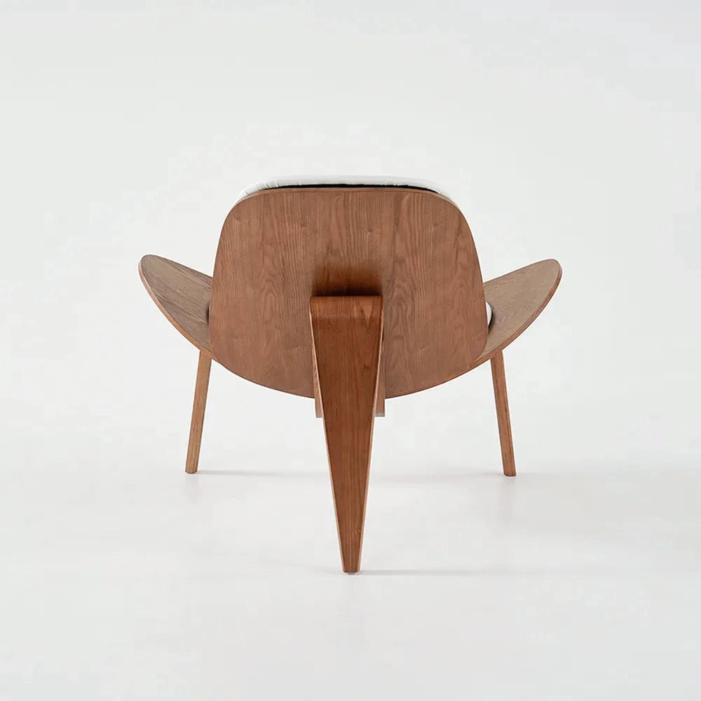 Geometric Retro Accent Chair with brown wooden frame, featuring armrests and a natural wood stain finish, suitable for modern spaces.