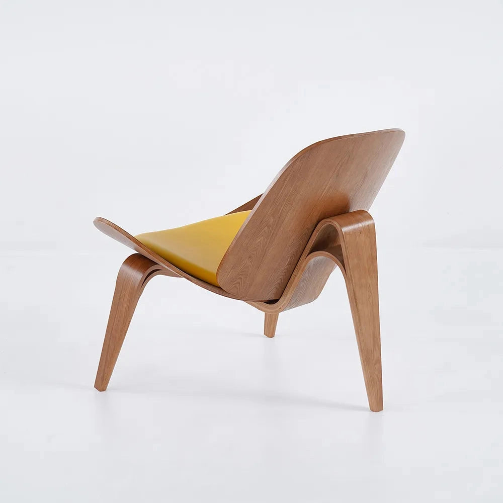 Geometric Retro Accent Chair with wood frame, rectangular backrest, and armrests, designed for modern indoor or outdoor spaces.