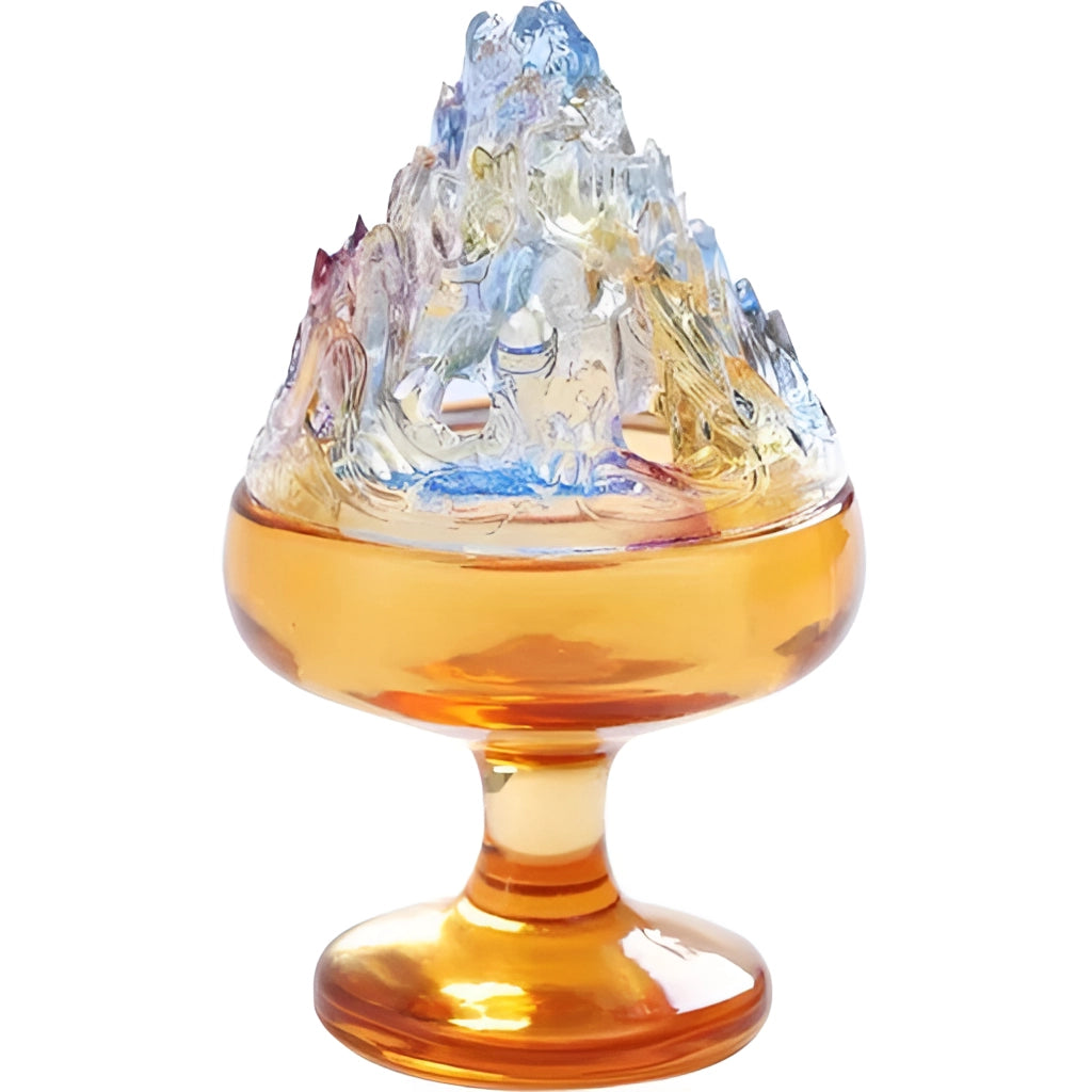 A glass incense burner with an elegant amber color, designed for Zen home decor, artistically displayed against a neutral background.