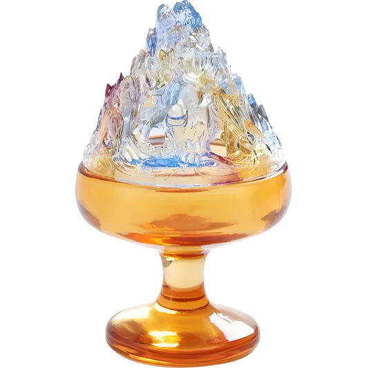 A glass incense burner with an elegant amber color, designed for Zen home decor, artistically displayed against a neutral background.