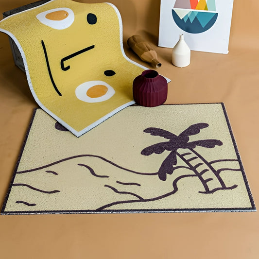 Tropical Aloha PVC rug mat with a vibrant, artistic pattern featuring tropical illustrations, suitable for indoor and outdoor use.
